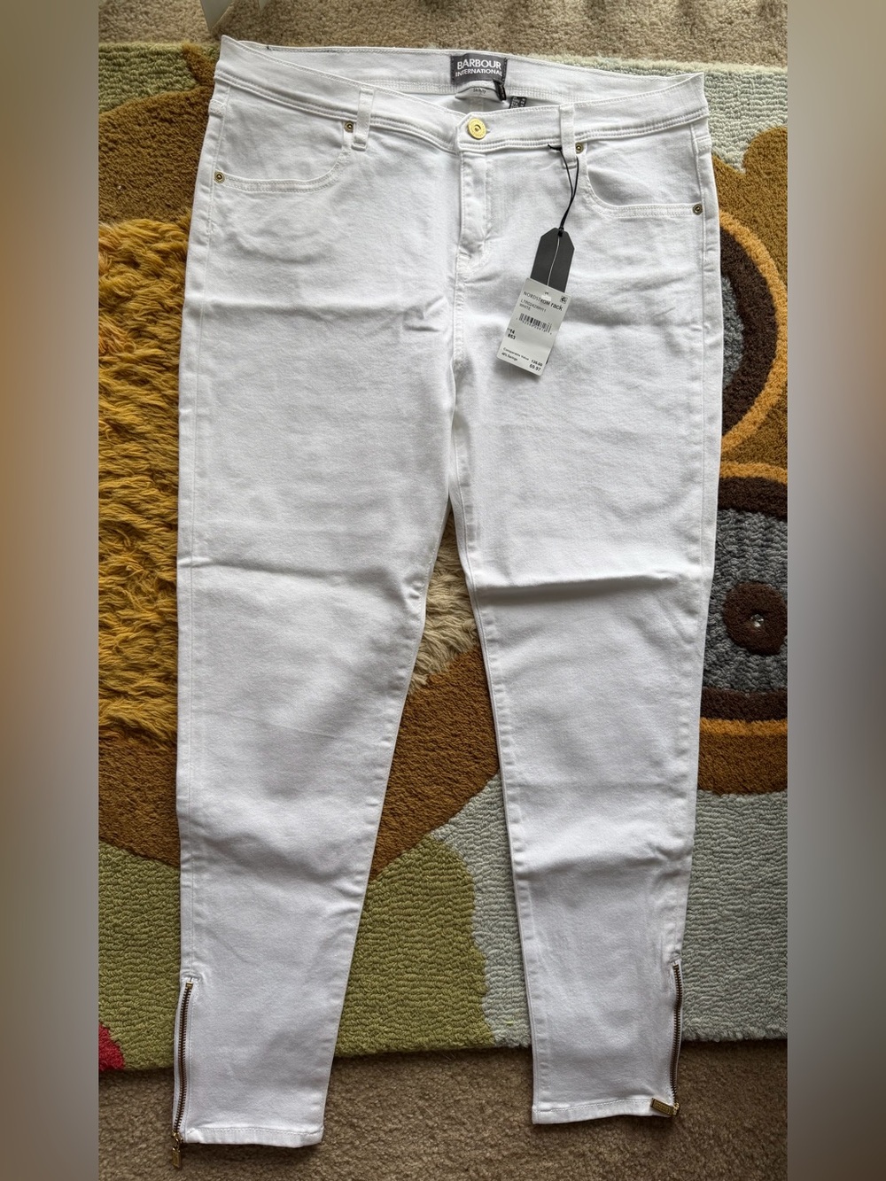 Barbour Women’s White Skinny Stretch Jeans with Gold Hardware
